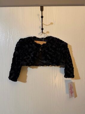 Girls Bonnie Jean Black Faux Fur Cropped Jacket Size 2T NWT